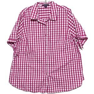 Roamans Gingham Check Button Blouse Top Womens 20W Western Cowgirl Prairie Barn